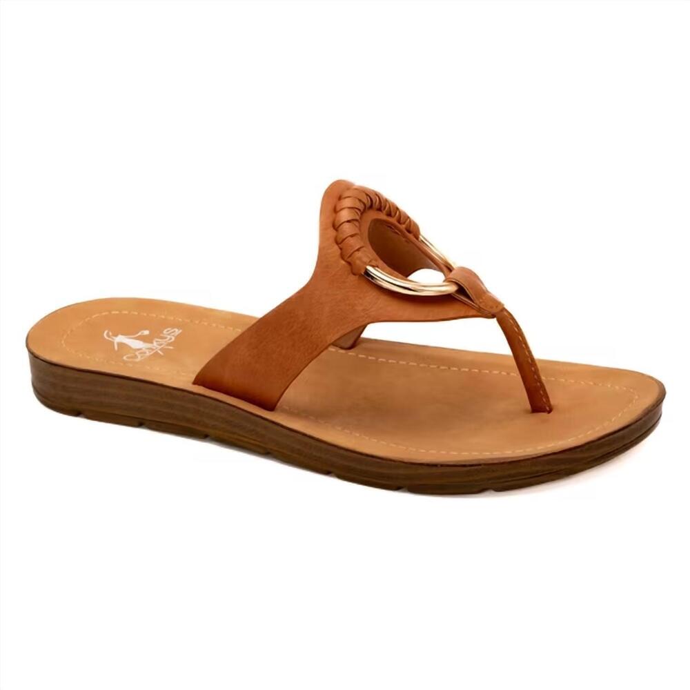 NEW CORKYS FOOTWEAR women's ring my bell slip on sandal in cognac